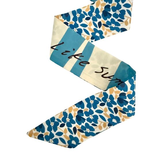 Slim Scarf Blue Floral 34in Satin Two Sided Nauticalcore Preppy No63 - Picture 13 of 16